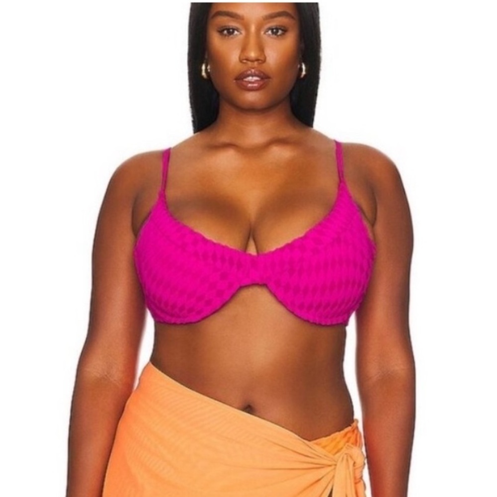 Good American Pink Jacquard Bikini Top Demi Cup Size 0 XS NWT
